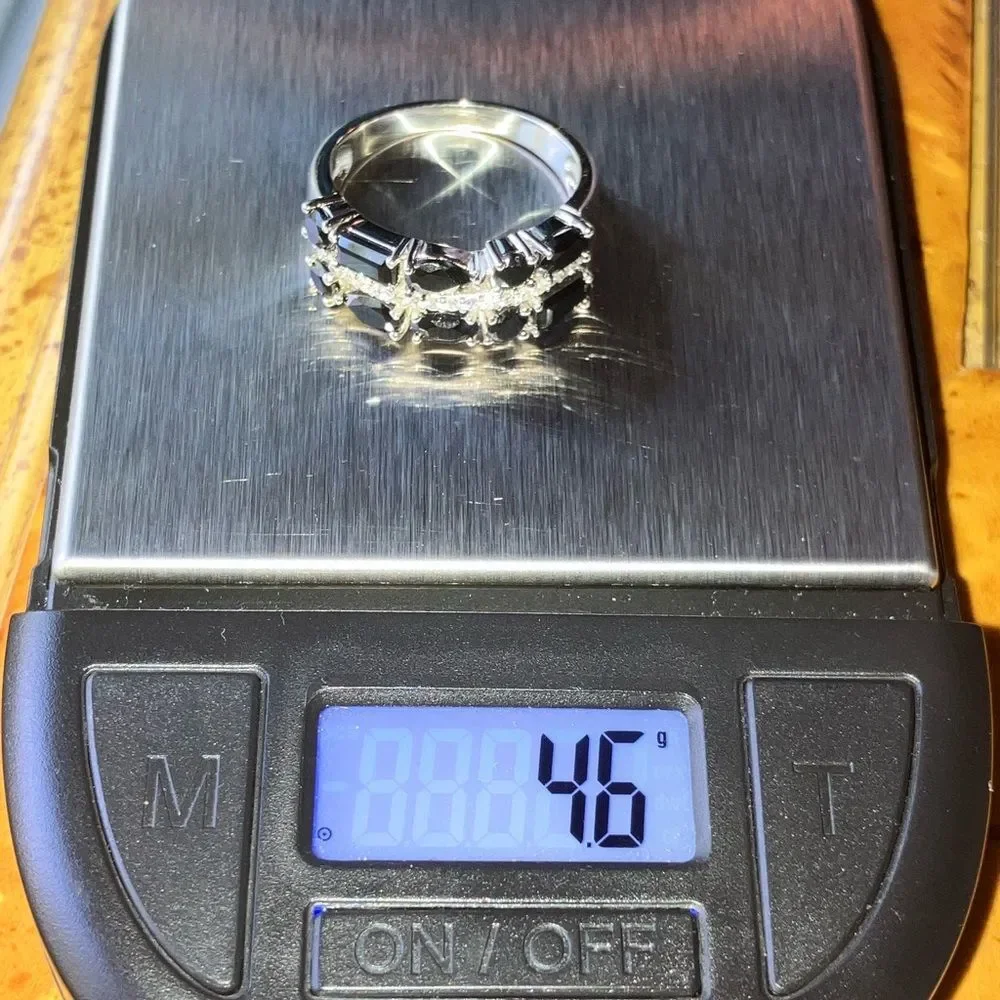 Natural Black Spinel Sterling Silver Ring Size 8